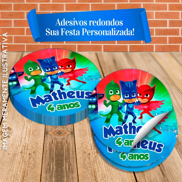 Adesivos Redondos Personalizados PJ Masks