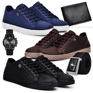 Kit 3 Sapatênis Masculino Casual Tênis Polo Fran + Relógio Carteira Cinto- London em Oferta na Shopee