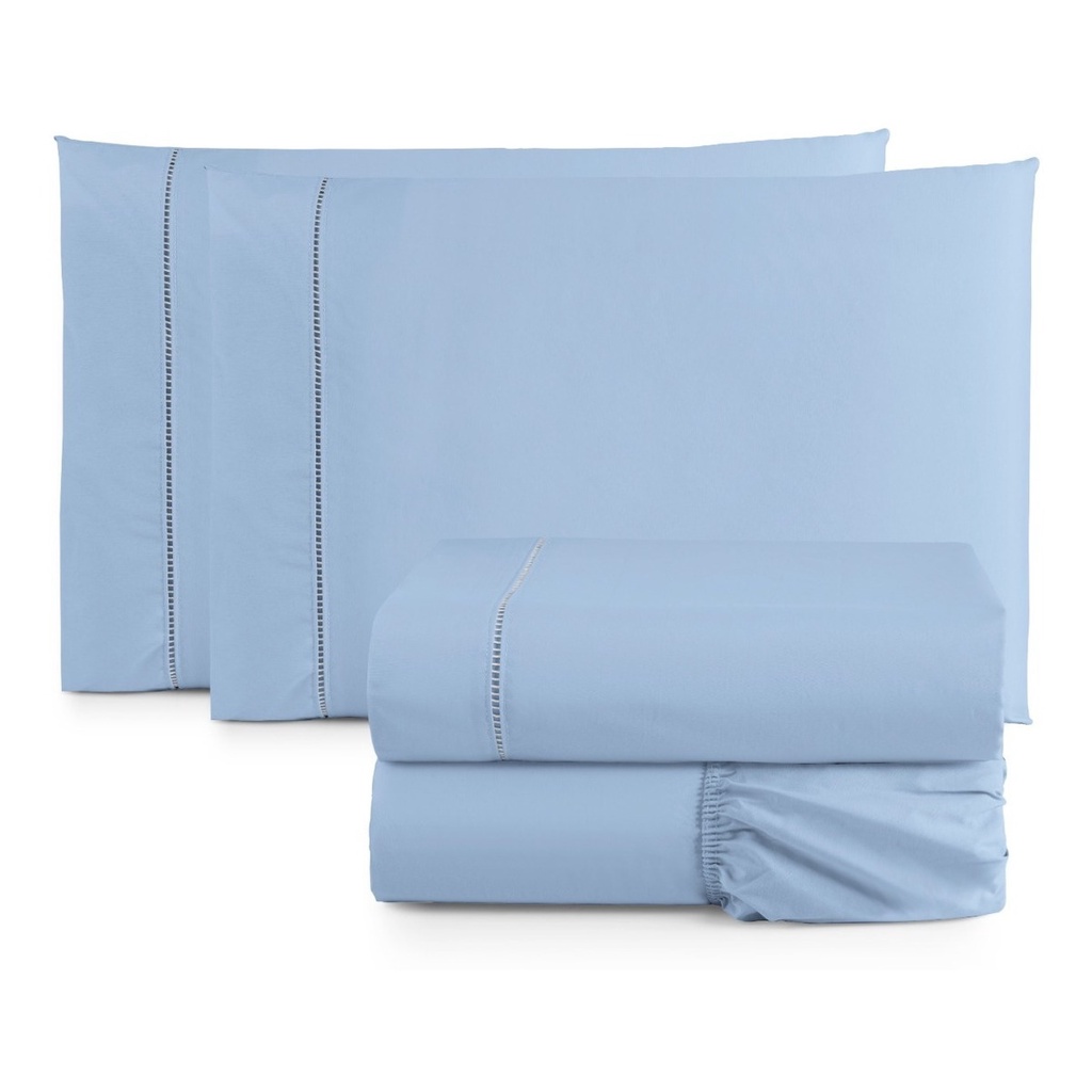 Jogo De Lençol Solteiro Com Fronha Ponto Palito Em 200 Fios - 100% Algodão Conjunto Roupa de Cama