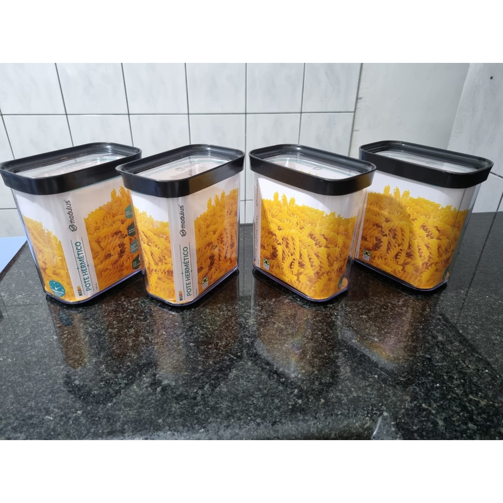 Porta mantimentos para cozinha kit com  4 Potes Herméticos de 1500 ML/1,5L organização de prateleira