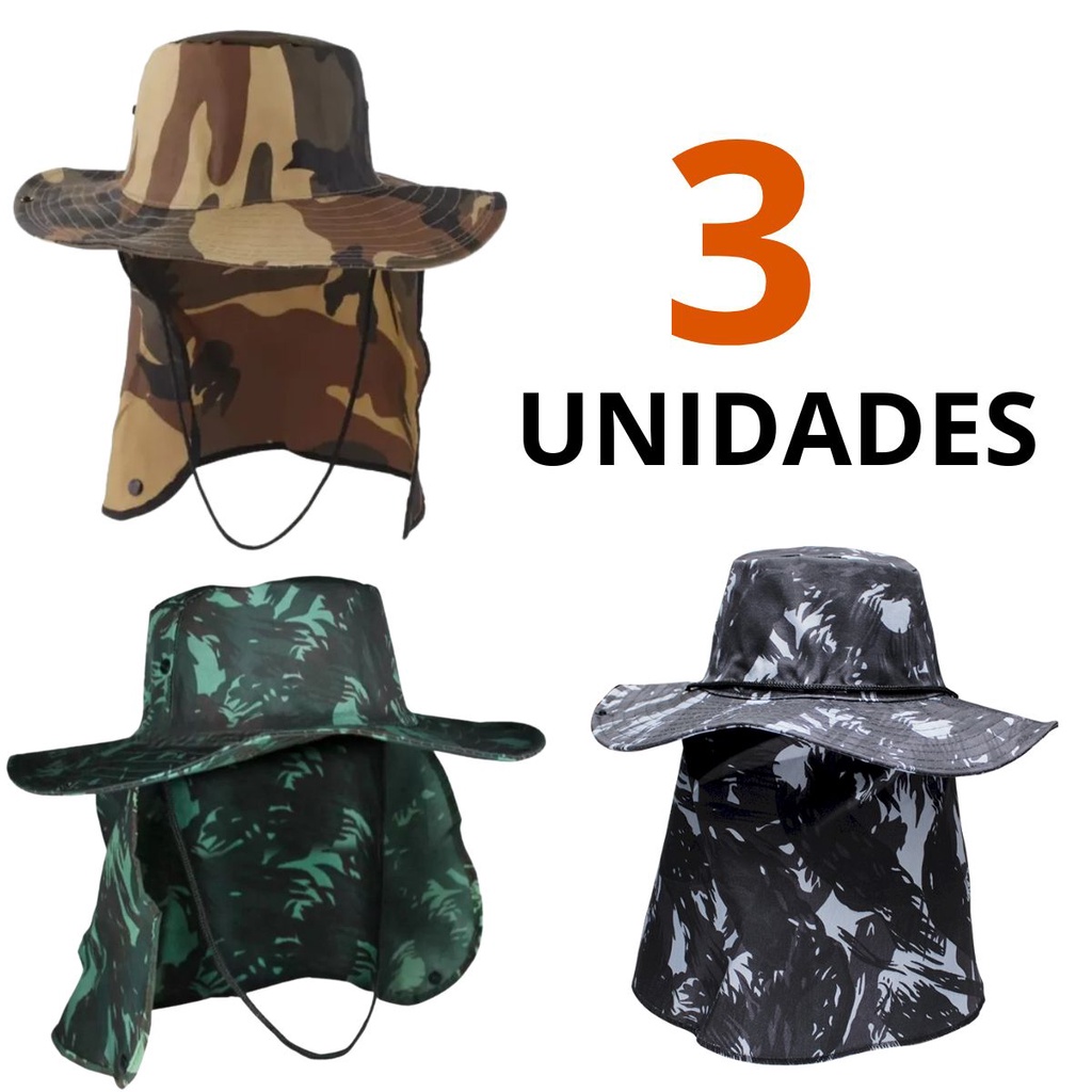 KIT C 3 OU 2 Chapéu Pescador Camping com Proteção Pescoço envio 24 horas em Oferta na Shopee