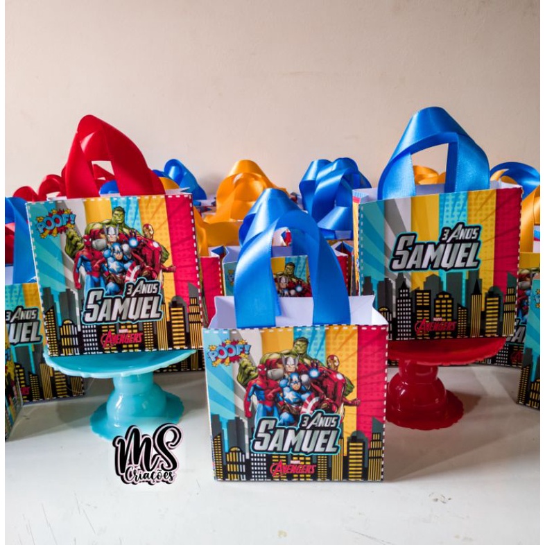 KIT 10/15/20 Mini Sacolinhas Supressa, Festa Os Vingadores, Lembrancinhas, Aniversário, Personalizadas.