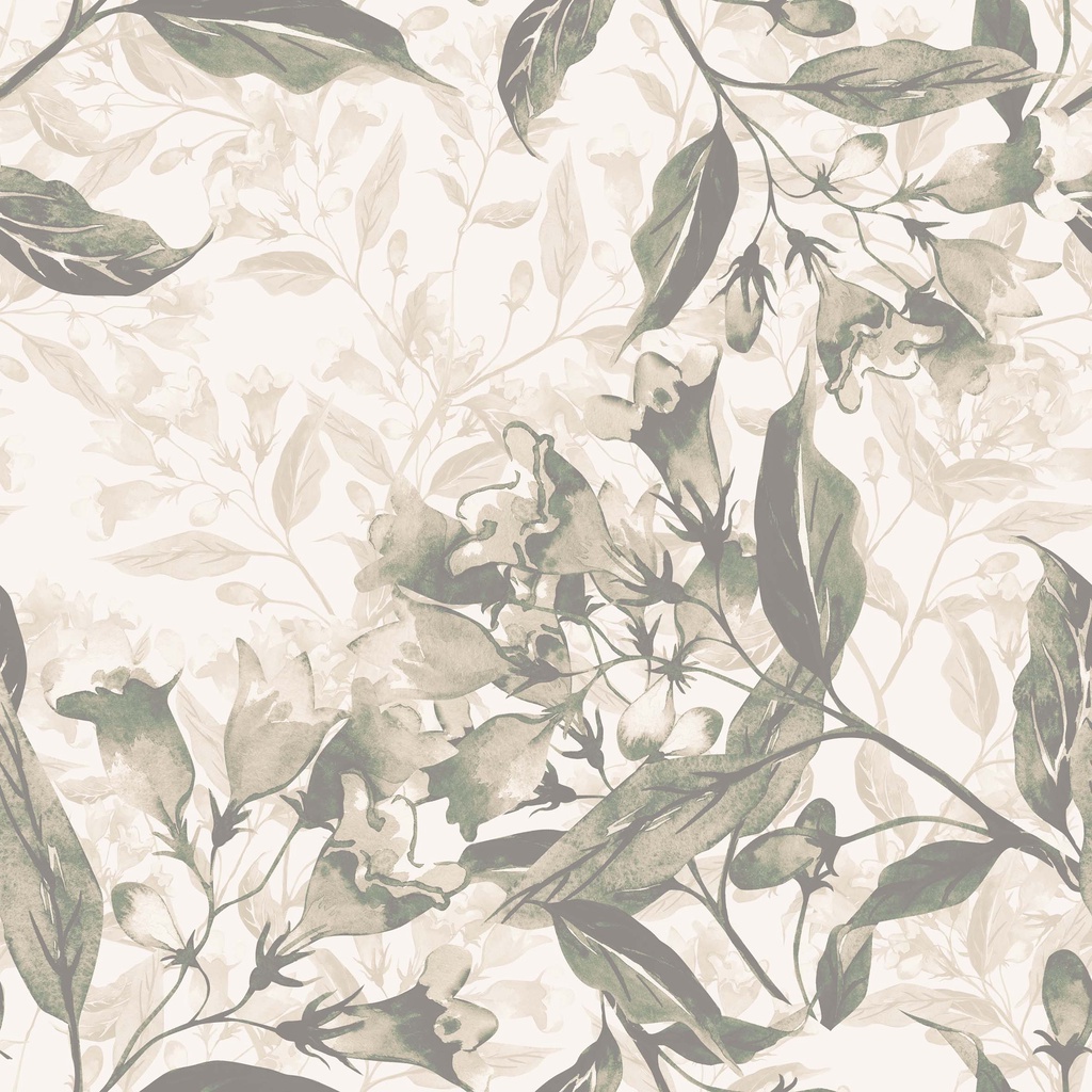 Papel de parede Autoadesivo Quarto Flores E Folhas Abstratas Verde Bege