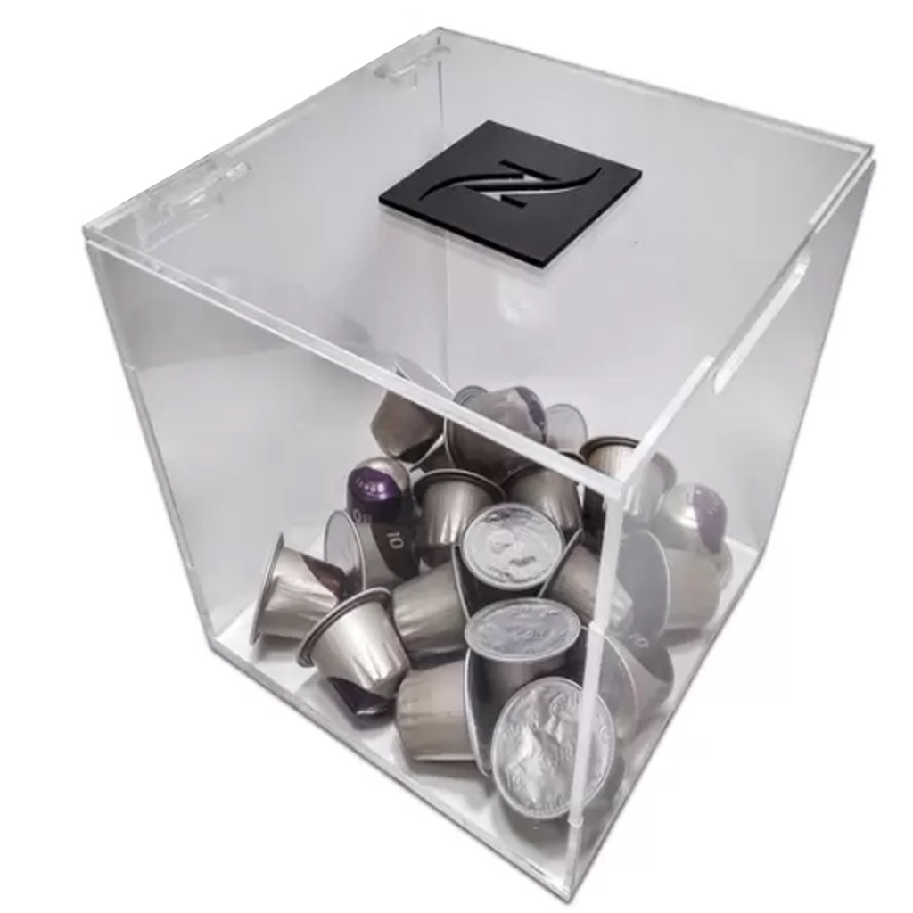 Suporte organizador de capsulas nespresso café cubo de acrilico com tampa