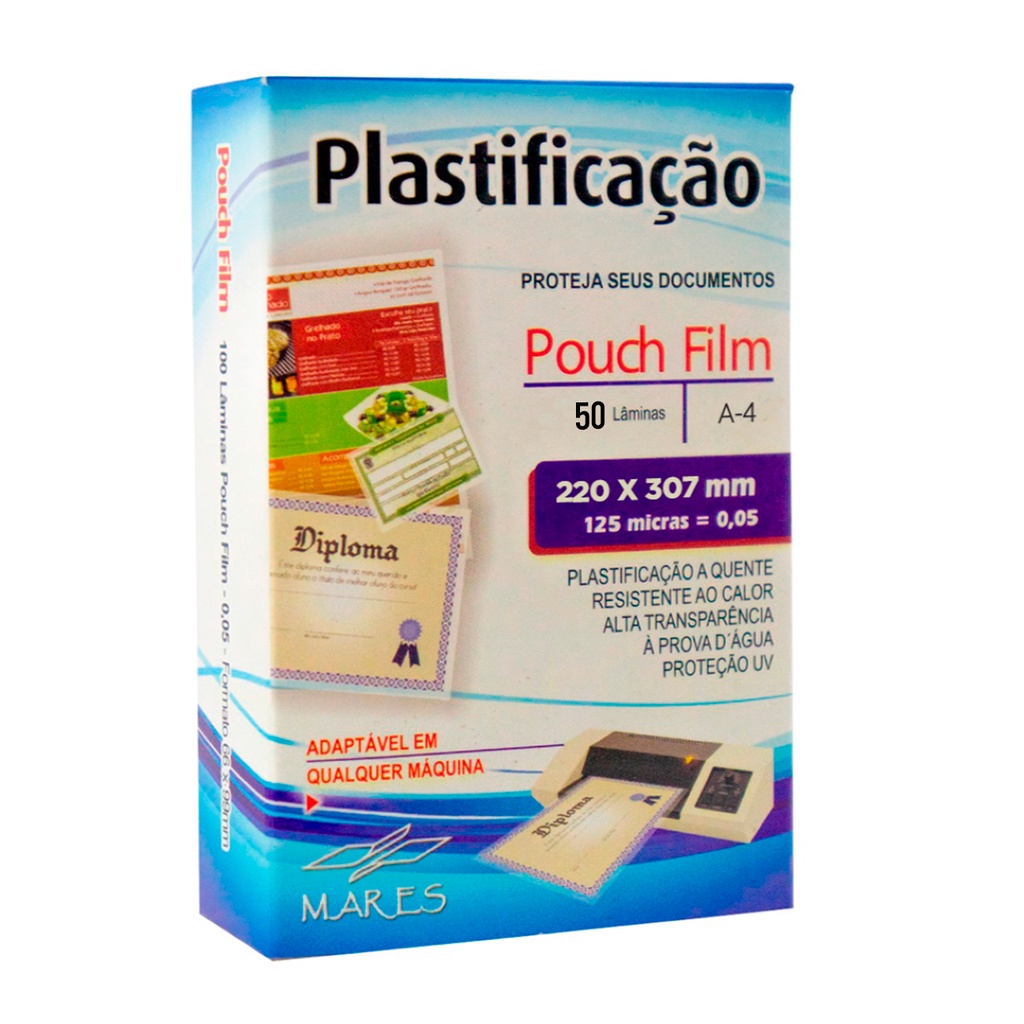 Polaseal A4 220x307 - 50 folhas - Plastico para Plastificacao Pouch Film 0,05