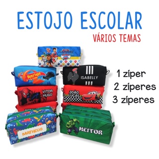 Estojo escolar personalizado com nome, vários temas, bolsinha escolar menino em Oferta na Shopee