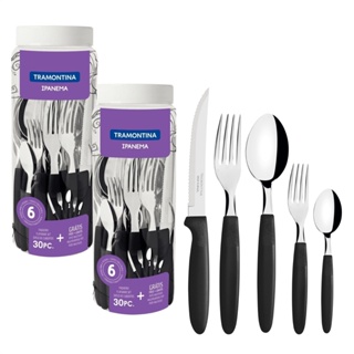 Kit 2 Jogos 60 Talheres Faqueiro Tramontina Faca Garfo Colher em Oferta na Shopee