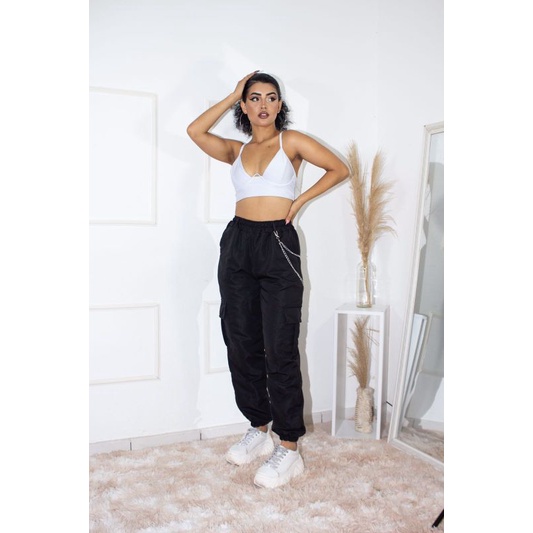 calça feminino cargo jogguer tactel blogueira de corrente
