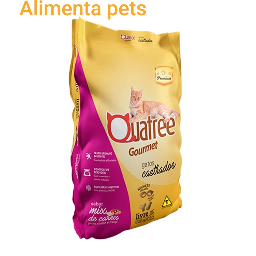 Ração Quatree Gourmet para Gatos Adultos Castrados Sabor Mix de Carnes 10kg
