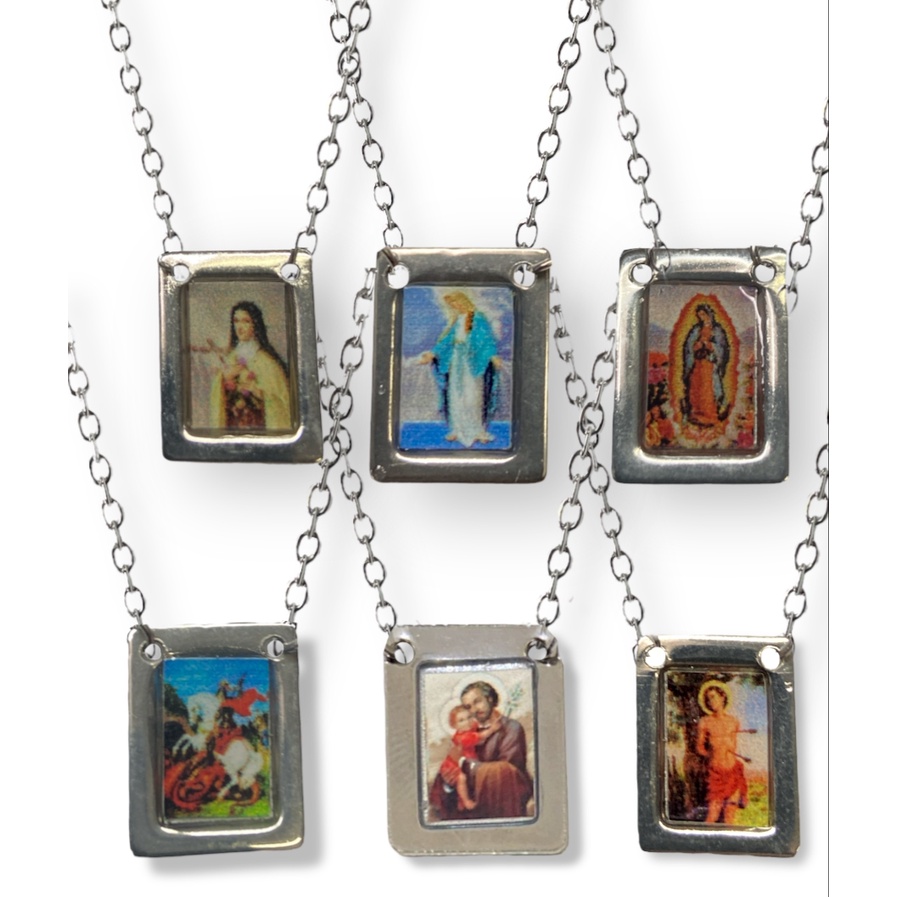 Escapulario Aço Inox Pescoço Resinado Diversos Santos