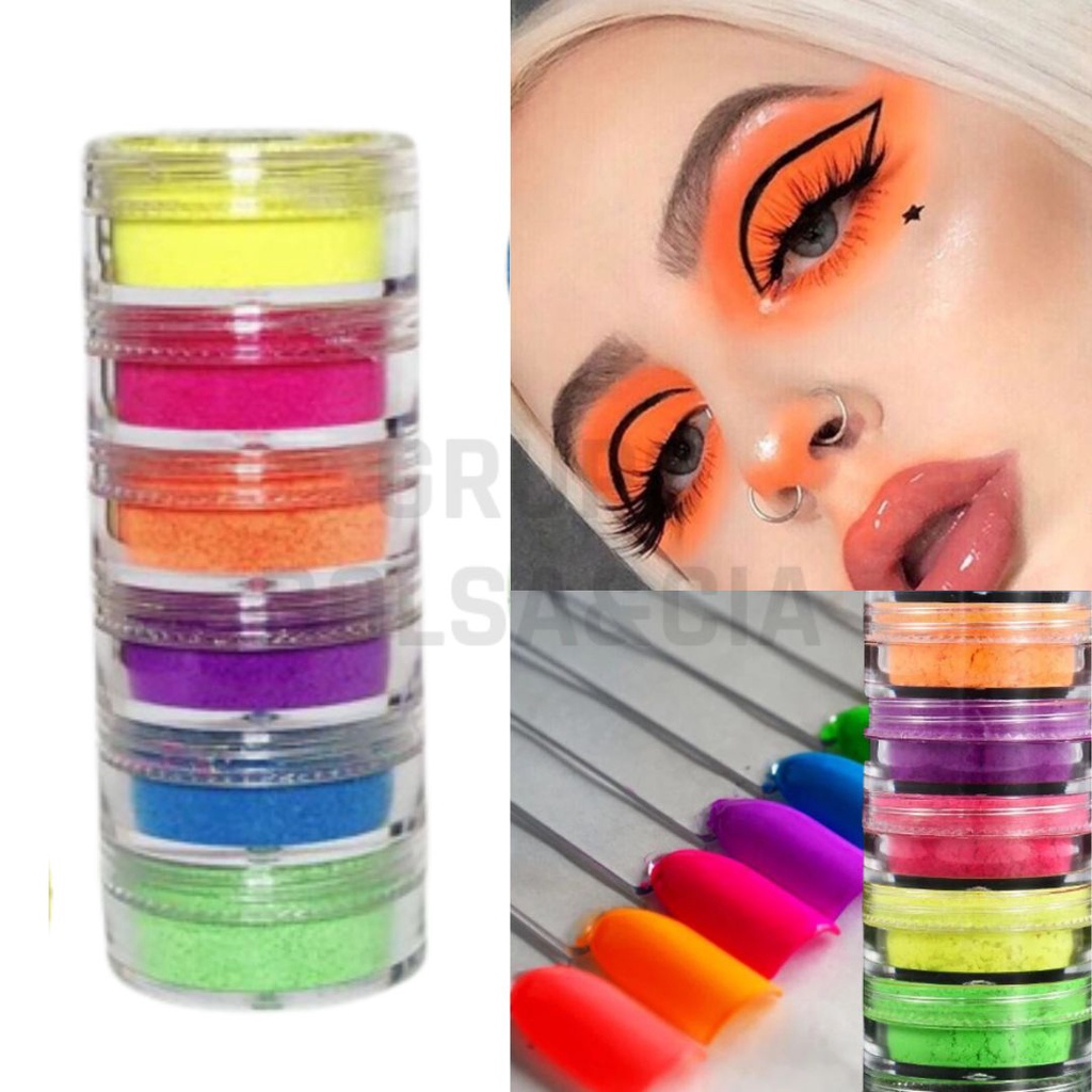 Sombra Neon Maquiagem Carnaval Pigmento Neon Olhos Boca Corpo 6 Peças
