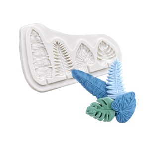 Molde de Silicone Folhas Tropicais Mini - Costela de Adão, Jibóia, Samambaia, Palmeira - Molde de Silicone Mini Folha para Artesanato e Confeitaria