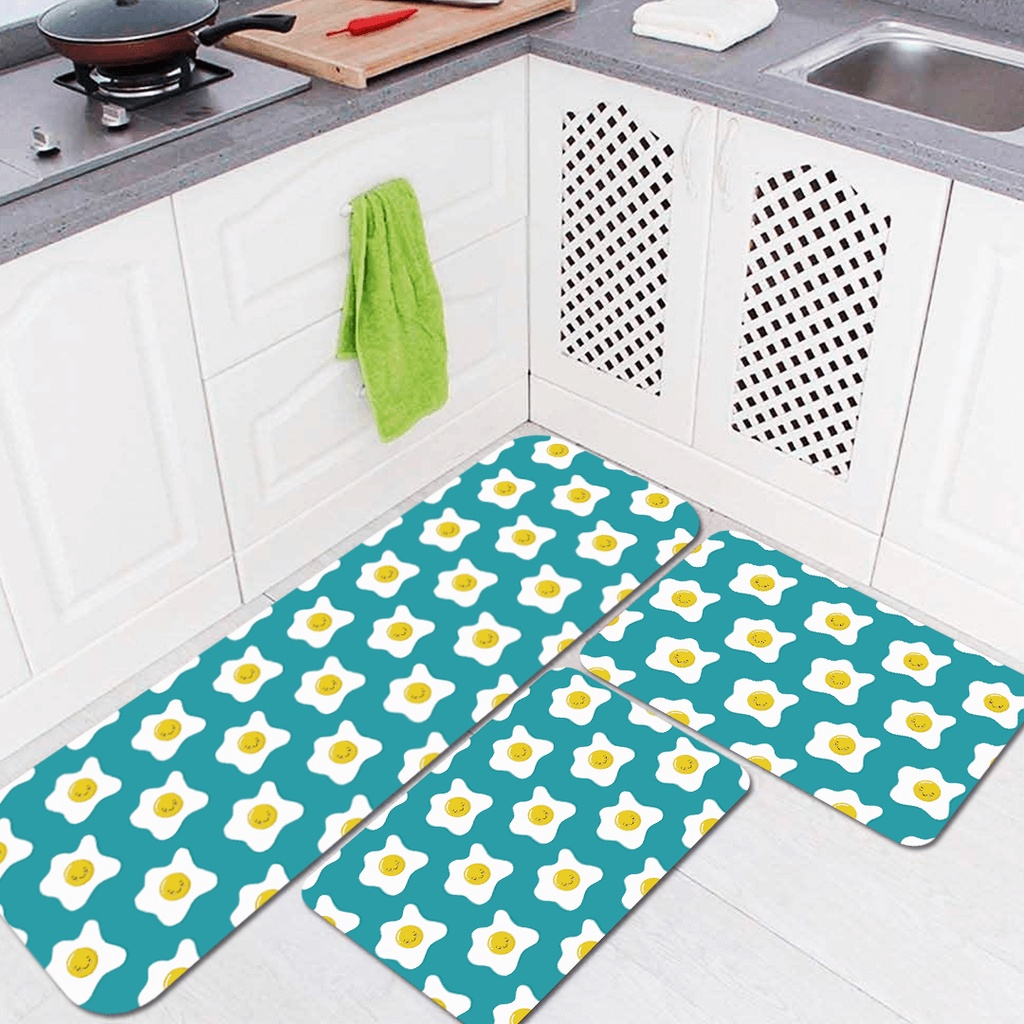 Kit Jogo 3 Peças de Tapete para Cozinha Ovos Omelete Antiderrapante Dcorô