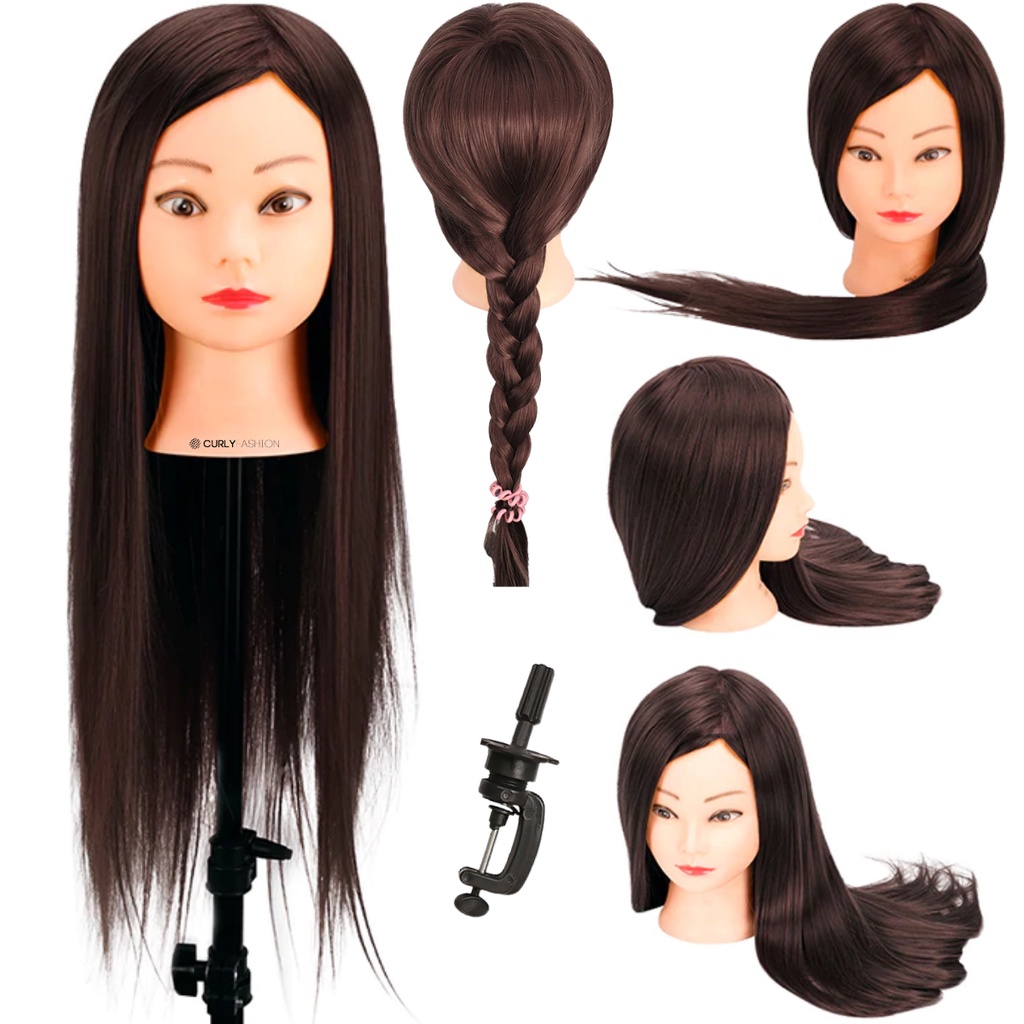 Cabeça De Treino Boneca Para Corte De Cabelo 100% Orgânica + SUPORTE