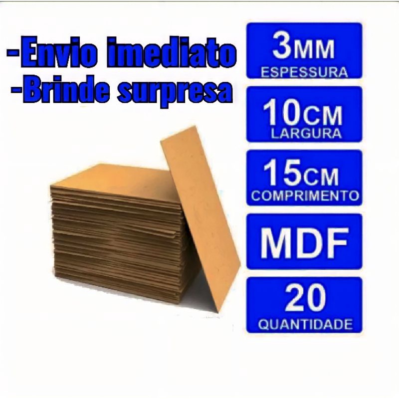 Kit 20 chapas placas MDF artesanato sublimação 10x15 A6 quadros 3mm espessura