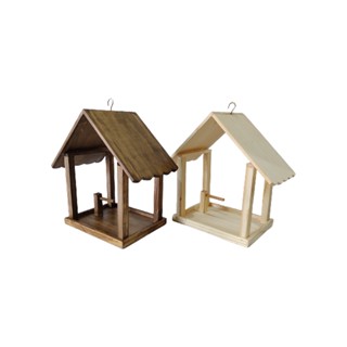 Casinha Comedouro Casa Para Alimentar Pássaros Livres Madeira Pinus Rústica Com Poleiro Tratador