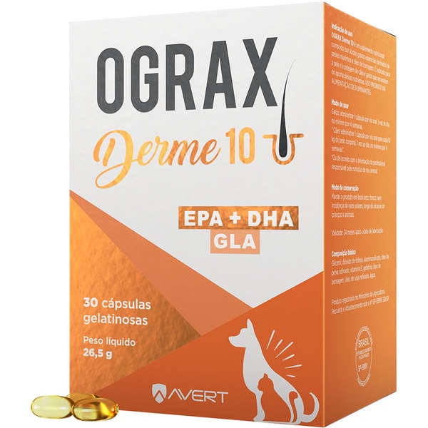 Ograx Derme 10 30 Cápsulas Suplemento para Cães e Gatos Avert