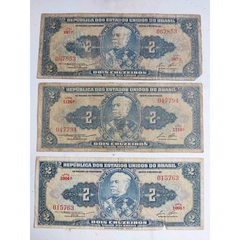 3 Notas Cédulas 2 Cruzeiros – Duque de Caxias - 1954