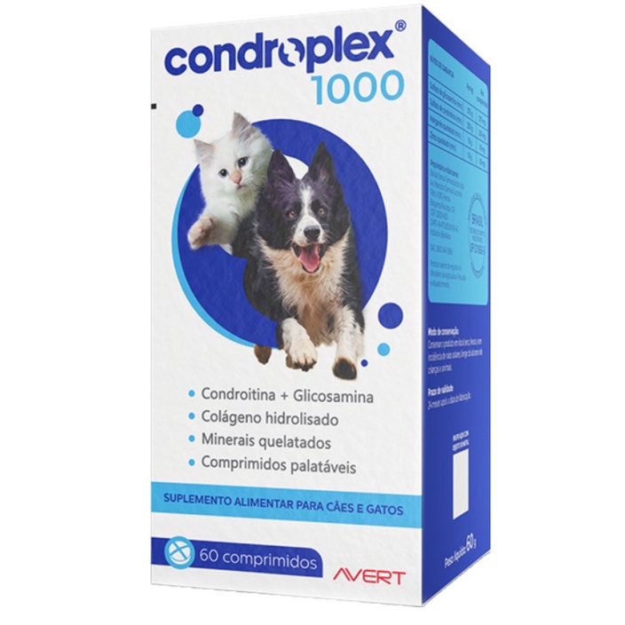 Condroplex 1000mg 60 Comprimidos Suplemento para Cães e Gatos Avert