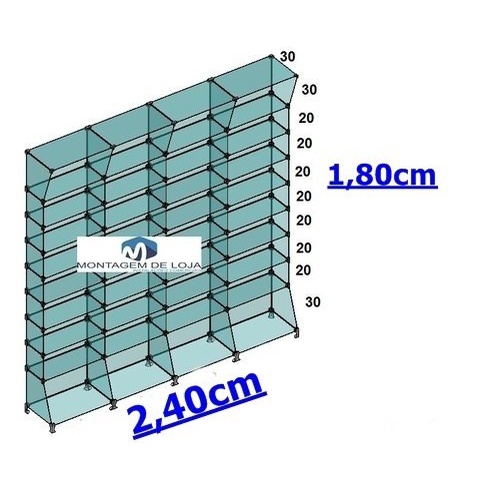 Prateleira de Vidro Modulado perfumaria farmácia 2.40cm