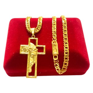 Cordão Banhado em Ouro 18K GRUMET DUPLO 5MM - CRUZ COM ROSTO DE JESUS - BANHO DE OURO 18K - UNISSEX