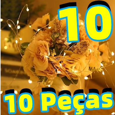 KIT 10 Fio De Led Fio Fada 2m Leds Dourada a Pilha Para Festas e Datas Comemorativas