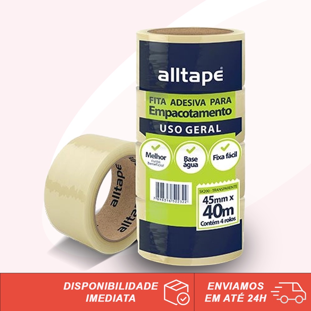 Fita Adesiva Transparente Para Empacotamento 45mm x 40 metros Alltape Unidade