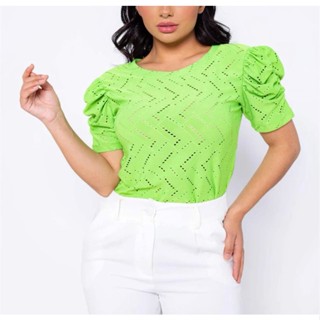 Blusa laise casual manga curta bufante feminina moda
