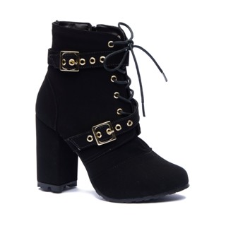 Bota Coturno Feminino Salto Alto Grosso Cano Curto Top