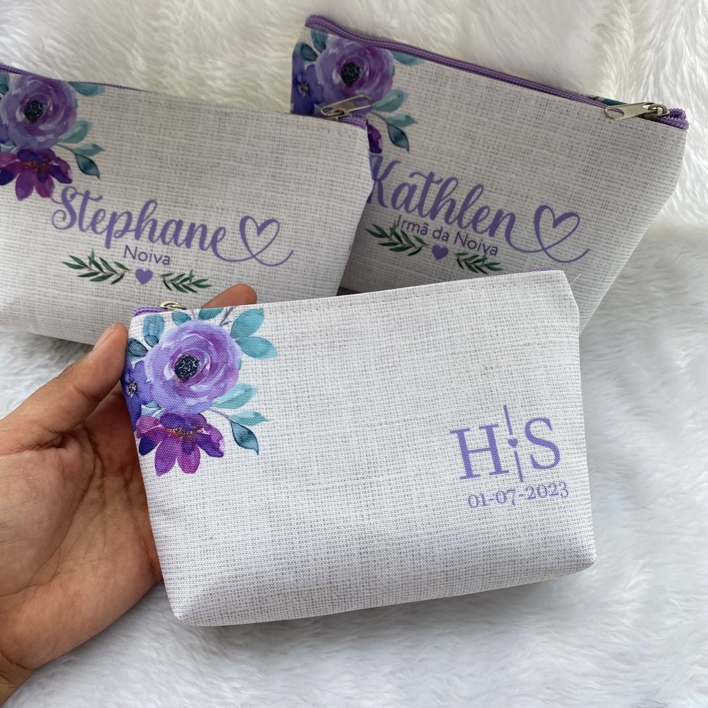 PRODUÇÃO 1 DIA ÚTIL - Necessaire Lilás para madrinhas, casamento, aniversário, presente.