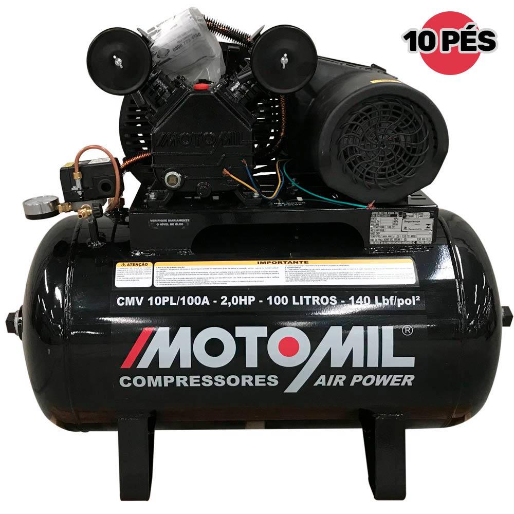 Compressor De Ar 10 Pés 2,0 Hp 100l Cmv-10pl/100a Motomil em Oferta na Shopee