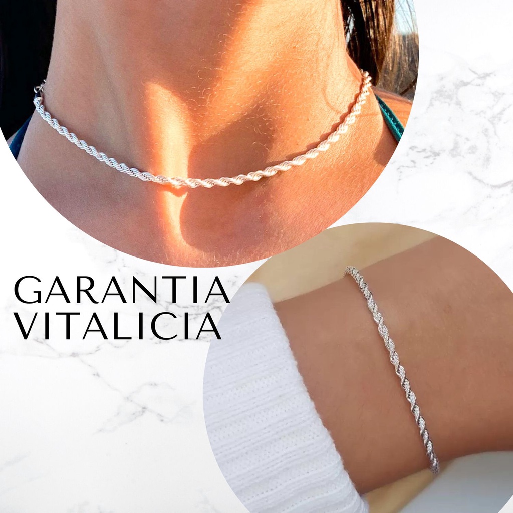 Cordão Baiano e pulseira trançada conjunto em semi joia Prata 925 Cordão Trançado colar feminino