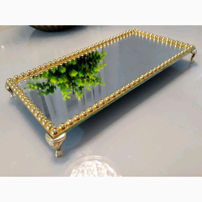 PROMOÇÃO Bandeja Espelhada Decorativa Luxo Pérolada Pés em Metal Sala Lavabo Banheiro em Oferta na Shopee