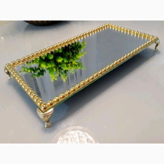 PROMOÇÃO Bandeja Espelhada Decorativa Luxo Pérolada Pés em Metal Sala Lavabo Banheiro em Oferta na Shopee