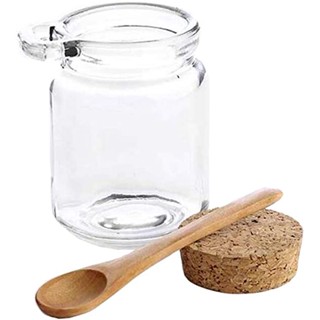 01 Pote Vidro 250ml Com Tampa De Cortiça E Colher De Bambu