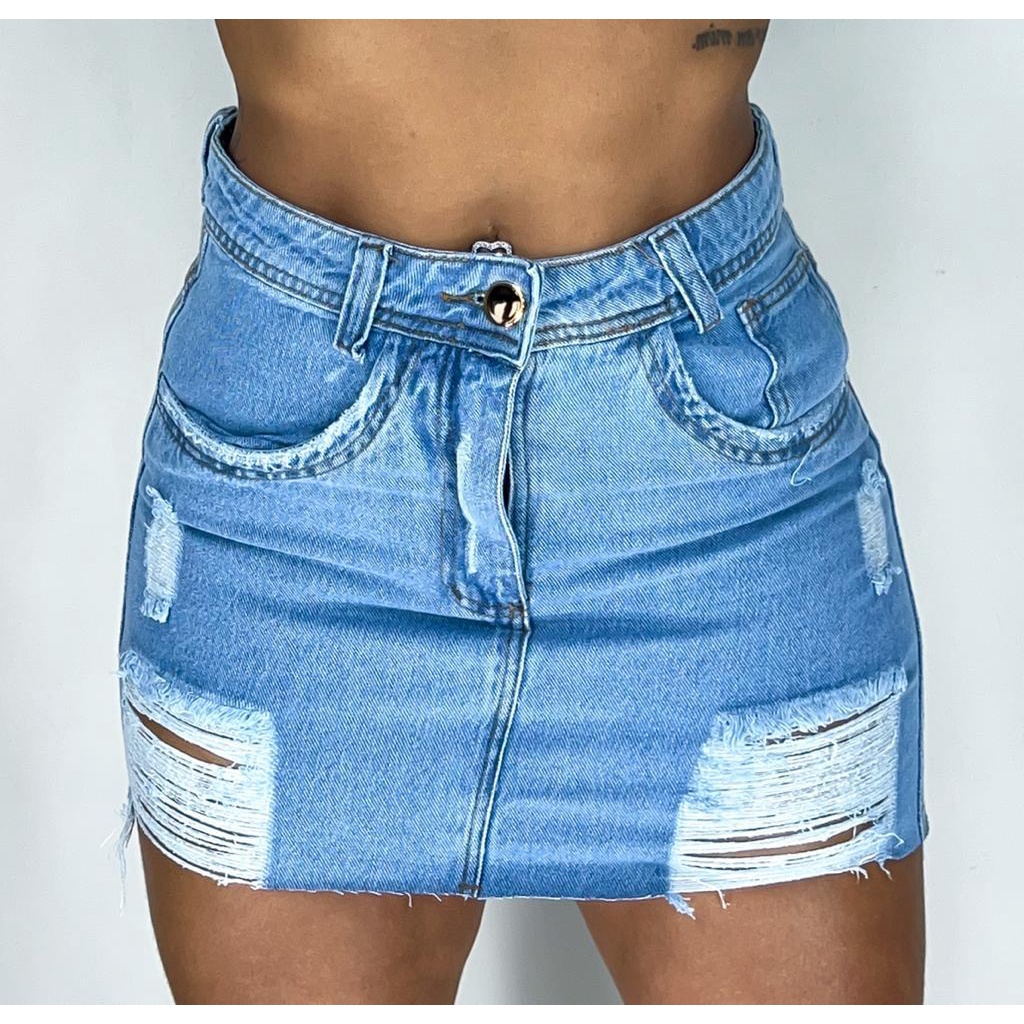 Saia Jeans feminina cintura alta ou Duo color (duas cores) moda blogueira