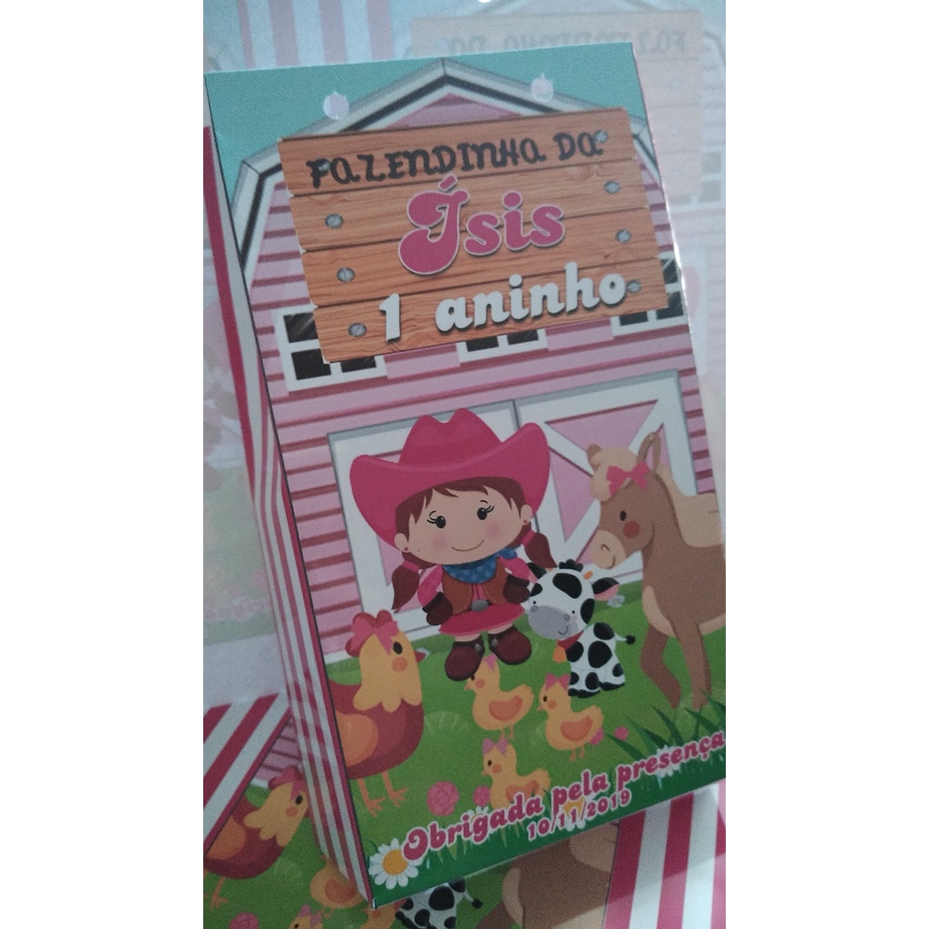 20 mini sacolinha surpresa 10x18 fazendinha rosa menina lembrancinha aniversário personalizado