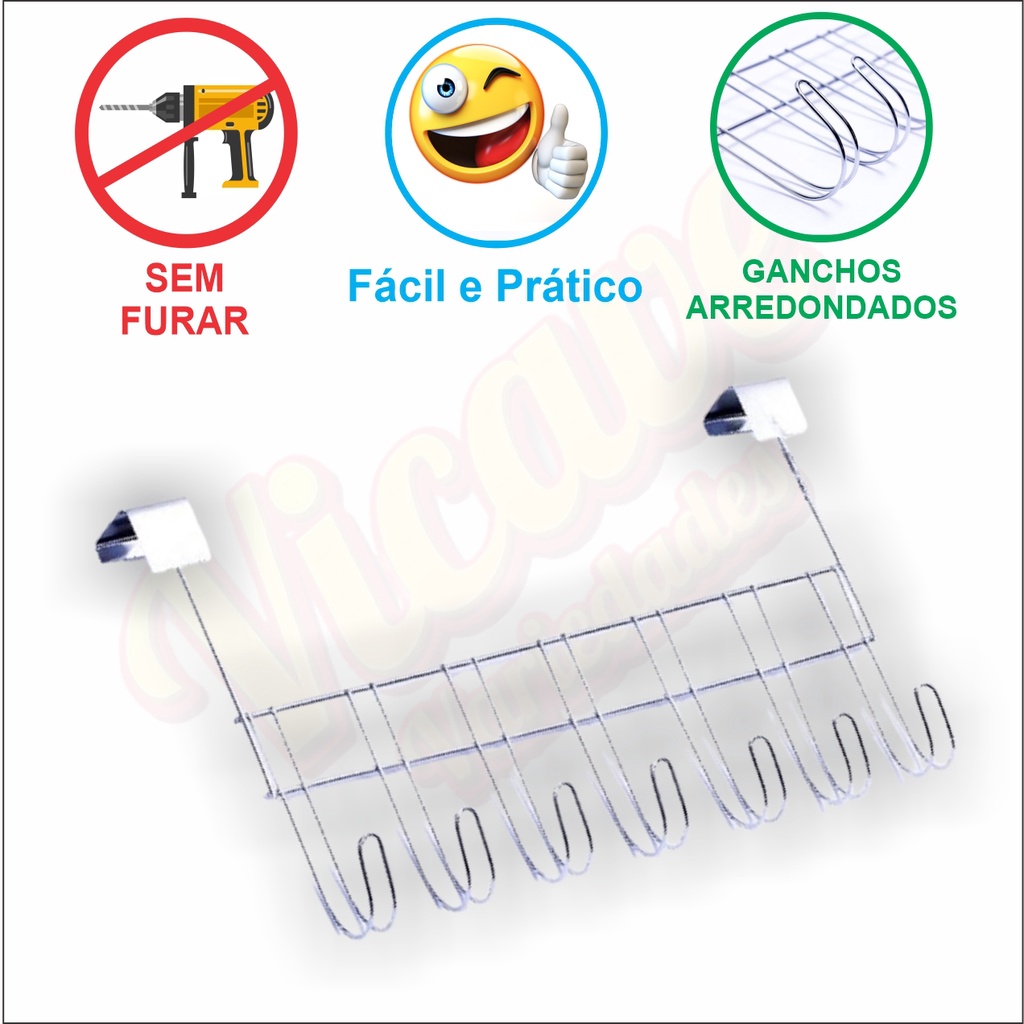 CABIDE PORTA 7 GANCHOS Metal Cromado Resistente Roupas Toalhas quarto banheiro Multifuncional Pratico Bonito Barato