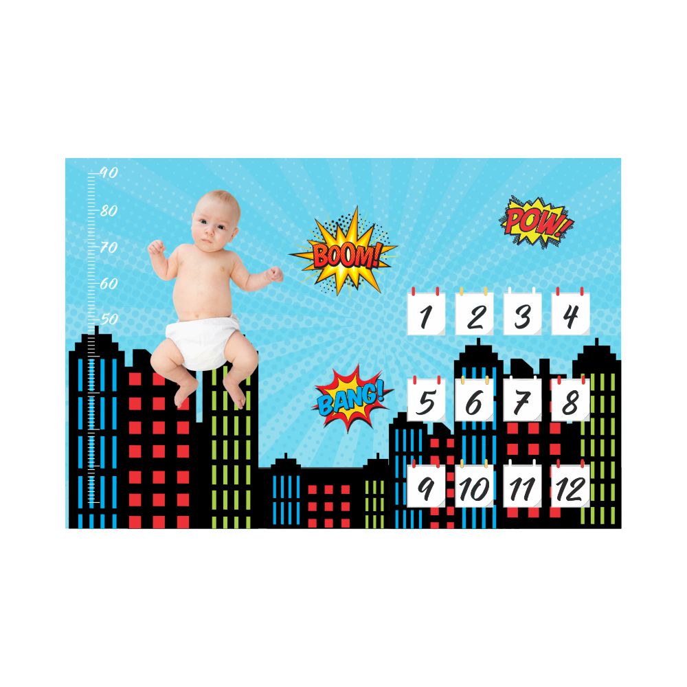 Tapete Cenario Mesversario Com Moldura Desenvolvimento Do Bebe Lençol Heróis Luta Pow Boom Bang