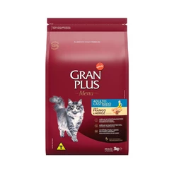 Ração GranPlus Menu Gatos Adultos Castrados Frango e Arroz 3kg