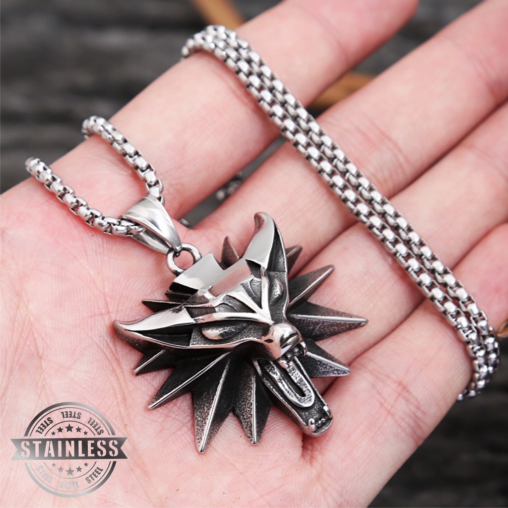Colar Medalhão Mágico The Witcher Geralt de Rivia Cosplay Acessório Personagem Aço 316L - 37g