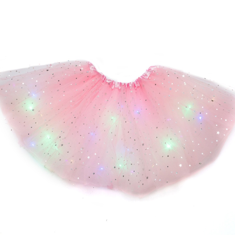 Fantasia Carnaval Saia Tulê Tutu Estrela com Glitter com Luz de LED Pisca-Pisca Tamanho Único 40cm