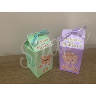 Kit 10 caixas Milk personalizadas Cha revelação Ursinho Verde lilas em Oferta na Shopee