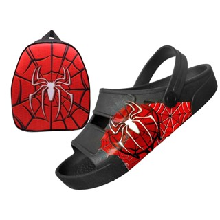 Kit Sandálias Zi Aranha + Mochila Infantil Escolar Desenho Cartoom
