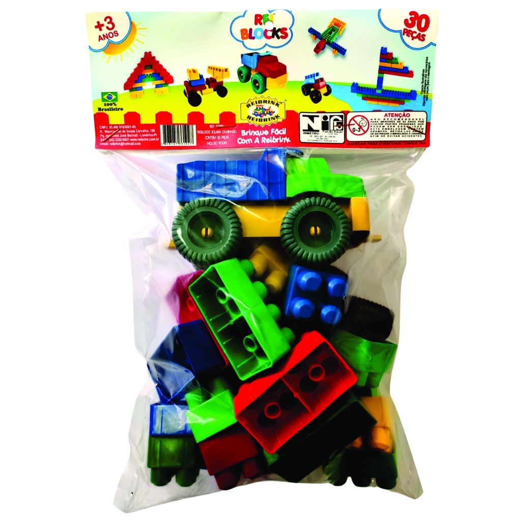 BLOCOS DE MONTAR 30 PEÇAS COM CAMINHÃOZINHO REIBLOCKS em Oferta na Shopee