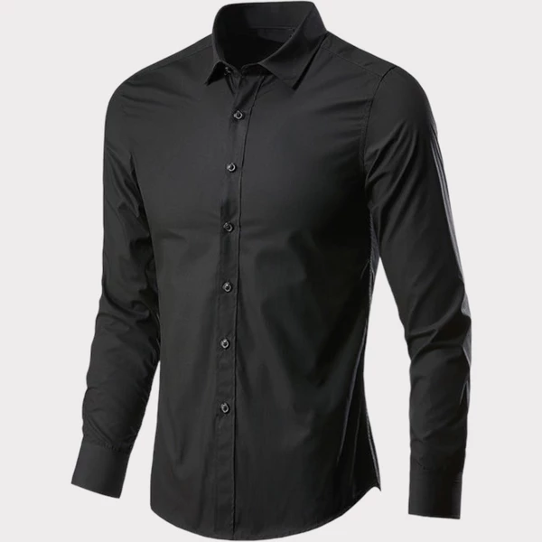 Camisa manga longa slim moda masculina casual social executiva preta acabamento de qualidade