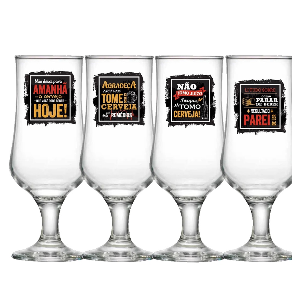 Jogo Taça Barcelona 4 370ml Com Frases Vidro Cerveja Chopp