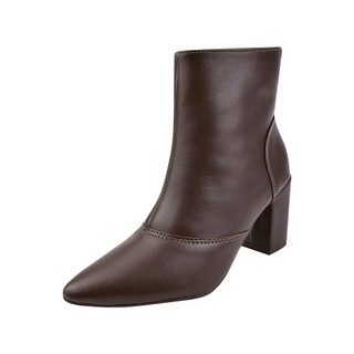 Bota da Moda Feminina Bico Fino Salto Grosso Zíper Tendência Outono/Inverno