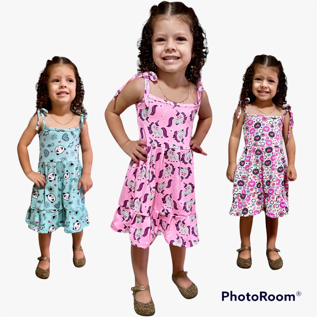 Vestido Estampado Moda Infantil Suplex Tendência Verão