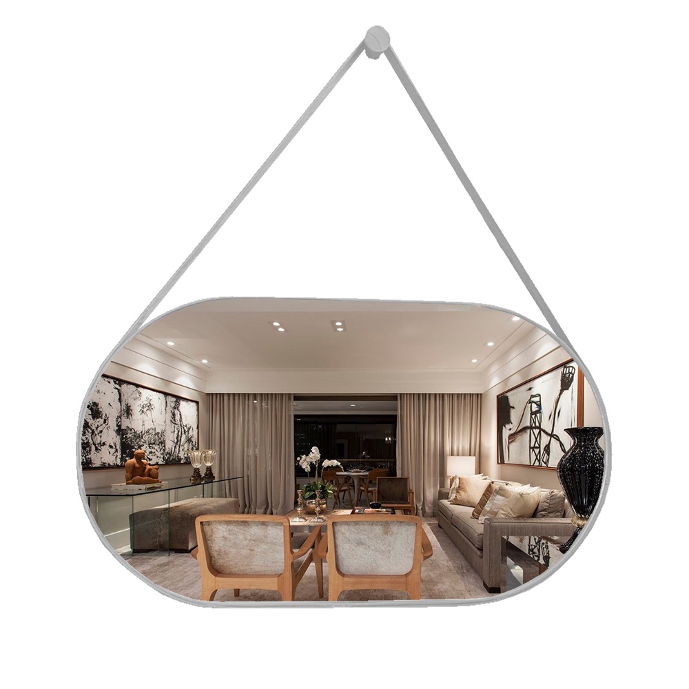Espelho Oval Horizontal Com Alça 76x30 Moderno Lavabo